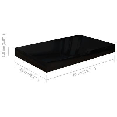 vidaXL Floating Wall Shelves 4 pcs High Gloss Black 40x23x3.8 cm MDF