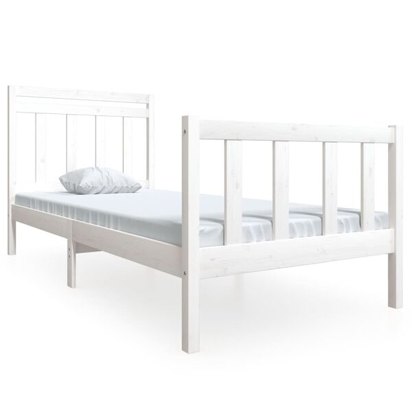 vidaXL Bed Frame without Mattress White Single Solid Wood
