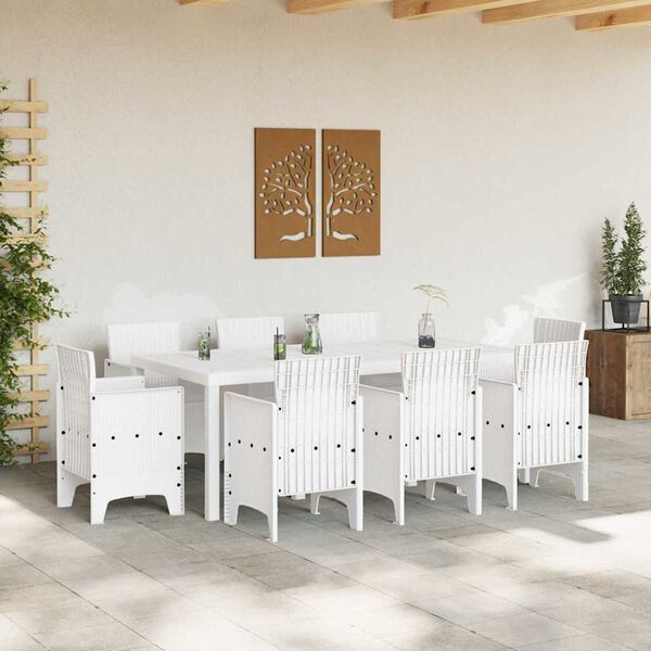 vidaXL Garden Dining Set 9 pcs White Polt rattan