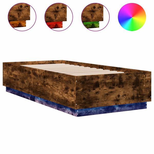 vidaXL Bed Frame with LED without Mattress Smoked Oak 90x200 cm