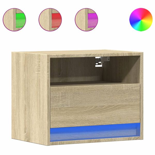 vidaXL Wall-mounted Bedside Cabinet with LED Lights Sonoma Oak