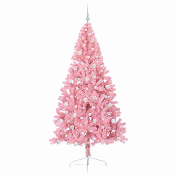 vidaXL Artificial Pre-lit Christmas Tree with 300 LEDs Pink 240 cm PVC
