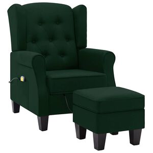 vidaXL Massage Chair with Footstool Dark Green Fabric