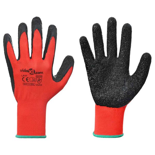 vidaXL Work Gloves 24 pcs Red and Black 11 / XXL Latex Coating