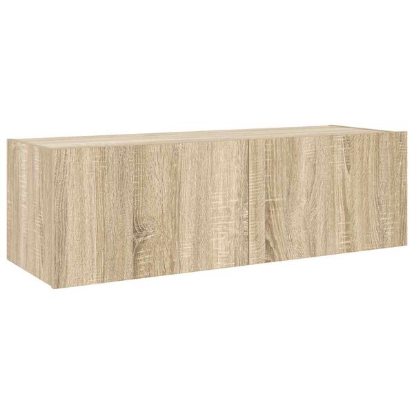vidaXL TV Wall Cabinet with LED Lights Sonoma Oak 100x35x31 cm