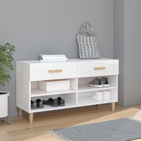 vidaXL Shoe Cabinet High Gloss White 102x35x55 cm Engineered Wood