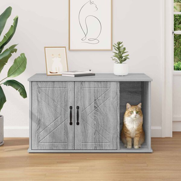 vidaXL Cat House Grey Sonoma 85 x 55 x 50 cm Engineered Wood