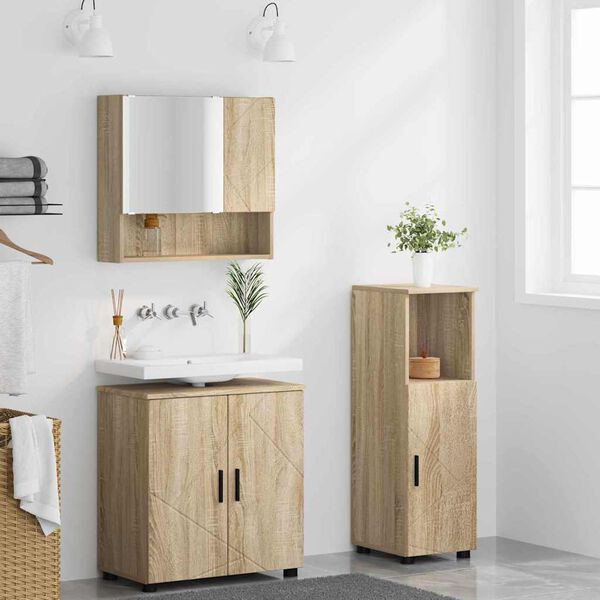 vidaXL Bathroom Furniture Set 3 pcs Sonoma Oak Engineered wood & Metal