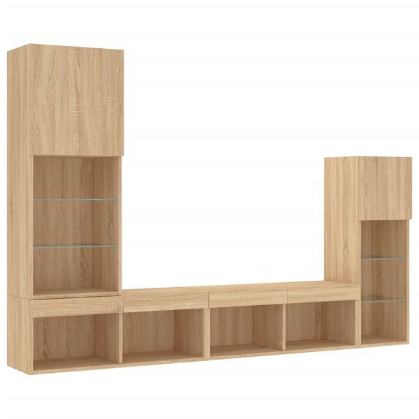 vidaXL 4 Piece TV Wall Units with LED Sonoma Oak Engineered Wood