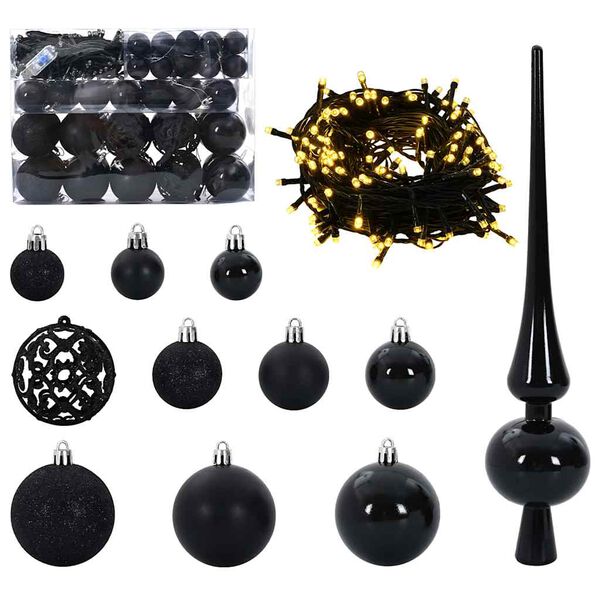 vidaXL Christmas Bauble Set with 150 LEDs 61 pcs Black Plastic