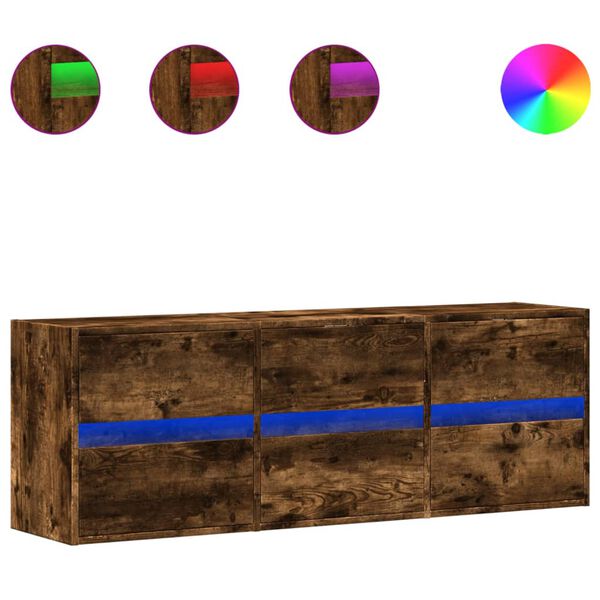 vidaXL TV Wall Cabinet with LED Lights Smoked Oak 130x31x45 cm