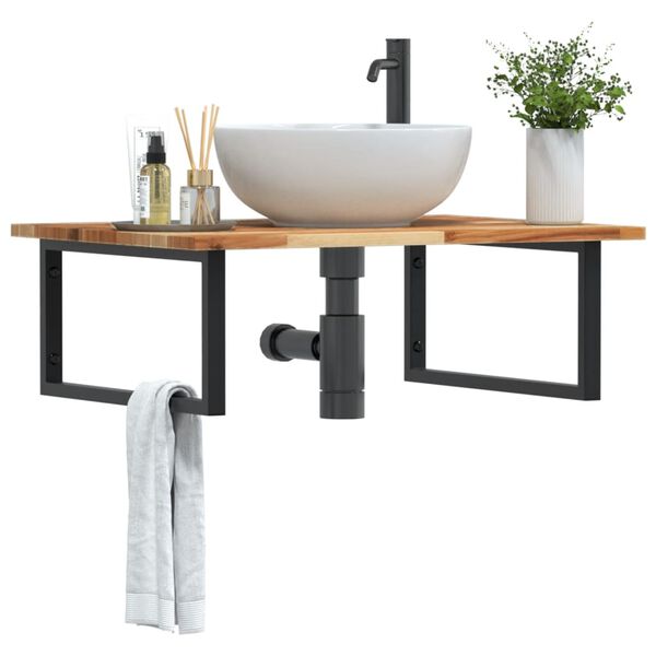vidaXL Basin Shelf Wall Mounted Steel and Solid Wood Acacia