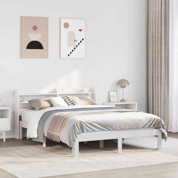 vidaXL Bed Frame with Headboard without Mattress White 140x200 cm