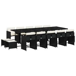 vidaXL Garden Dining Set | Black | PE Rattan | Large | Foldable