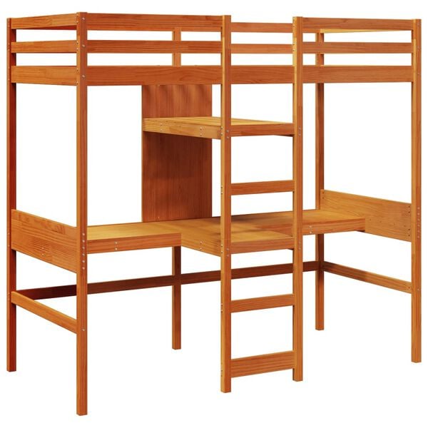 vidaXL Loft Bed Frame without mattress Wax Brown 90x190cm Solid Wood Pine