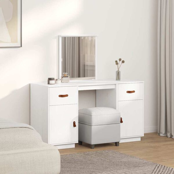 vidaXL Dressing Table Set with a Mirror White Solid Wood Pine