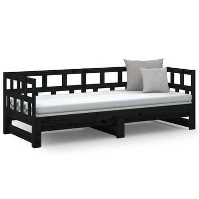 vidaXL Pull-out Day Bed Black Solid Wood Pine 2x(90x200) cm