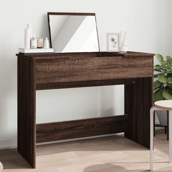 vidaXL Dressing Table with Mirror Brown Oak 100x45x76 cm