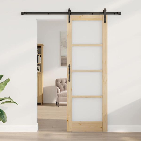 vidaXL Sliding Door ORKDAL Natural and Black 73.5 x 211 cm
