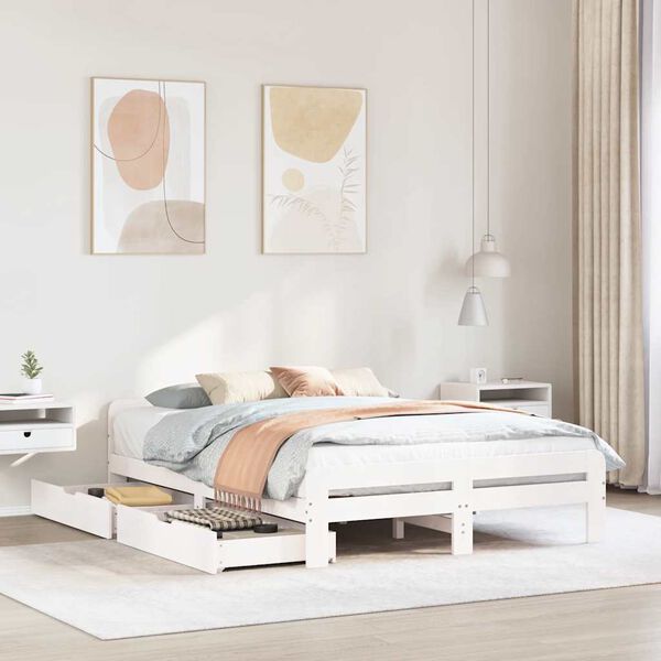 vidaXL Bed frame without Mattress White 140x190 cm Solid Wood Pine