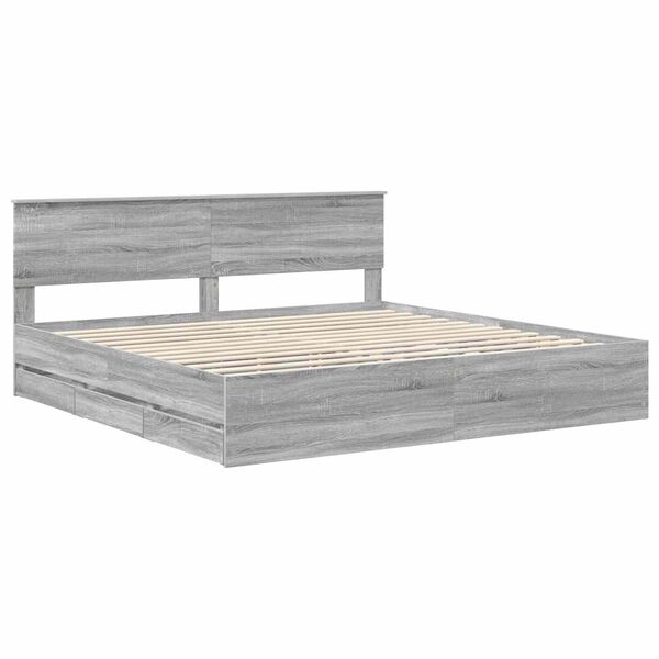 vidaXL Bed Frame with Drawer Grey Sonoma 200 x 200 cm Engineer Wood