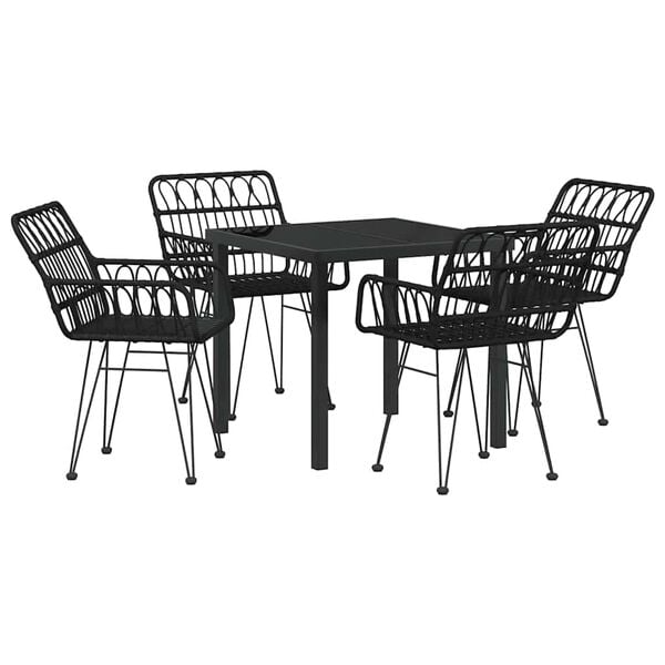 vidaXL Garden Dining Set 5 pcs Black Powder-Coated Steel