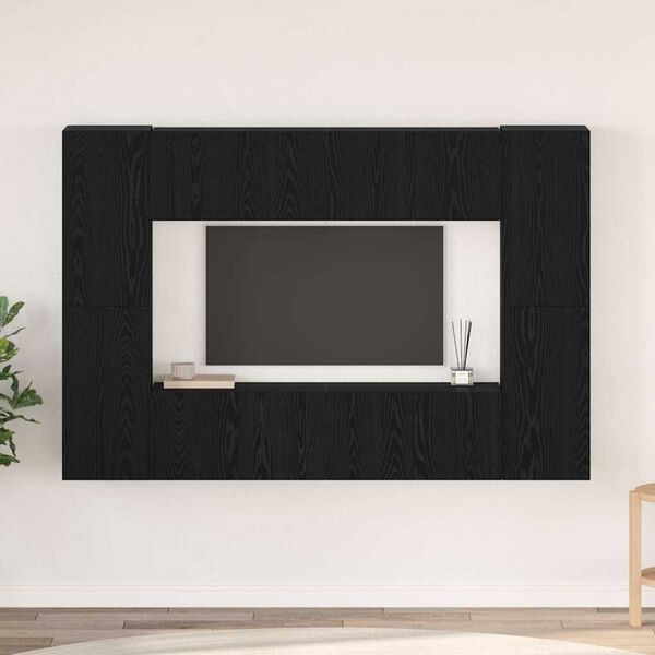 vidaXL TV Cabinet Set Wall-mounted Black Oak Engineered Wood