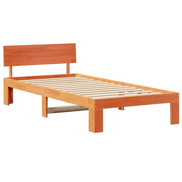 vidaXL Bed Frame with Headboard Wax Brown 90 x 190 cm Solid Pine Wood