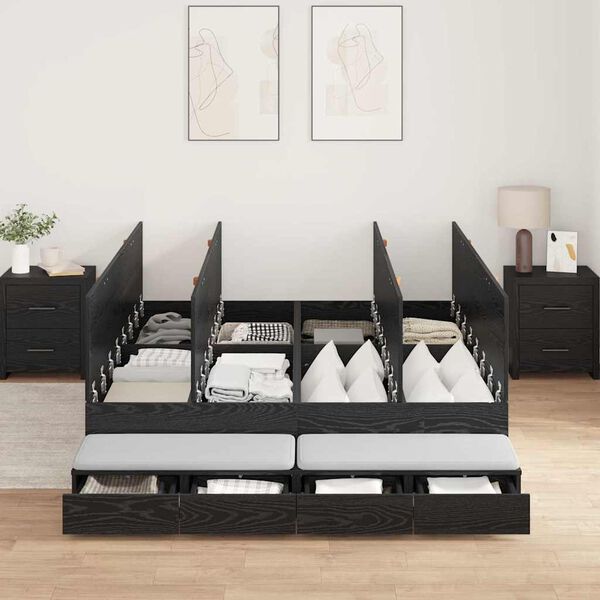vidaXL Storage Bed Frame with Drawer Black Oak 160 cm Engineered Wood