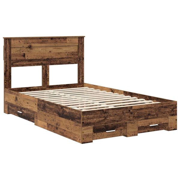 vidaXL Bed Frame with Headboard Old Wood 120 x 190 cm Engineered Wood