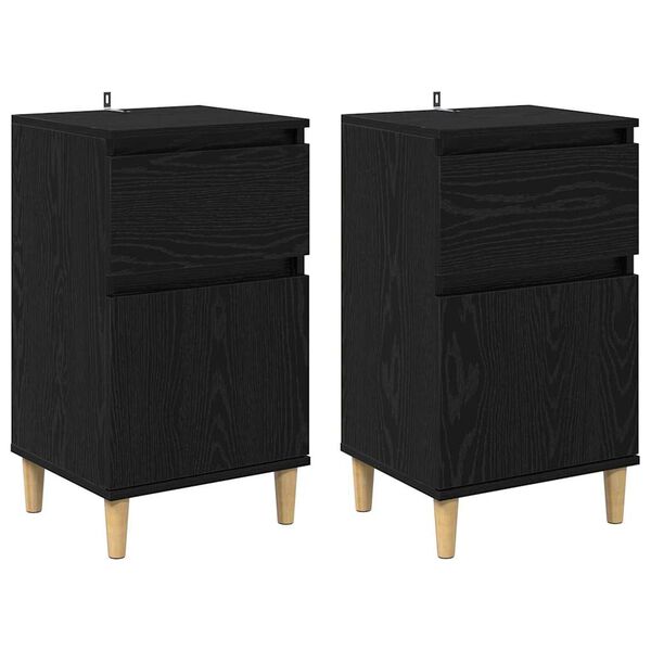 vidaXL Bedside Cabinet 2 pcs Black Oak 40 x 35 x 70 cm Engineered Wood