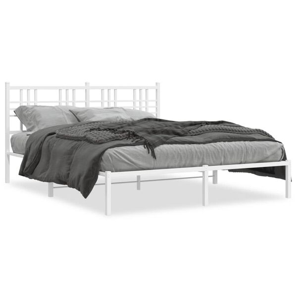 vidaXL Metal Bed Frame without Mattress with Headboard White 160x200cm
