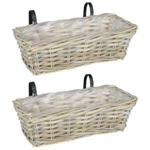 vidaXL Hanging Planter Basket GENDT 2 pcs Natural Grey 48 x 22 x 15 cm