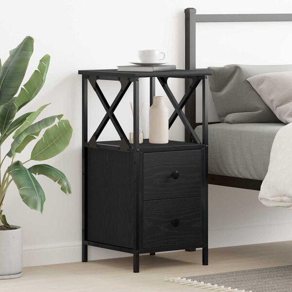 vidaXL Bedside Cabinet Black Oak 34 x 35.5 x 70 cm Engineered Wood