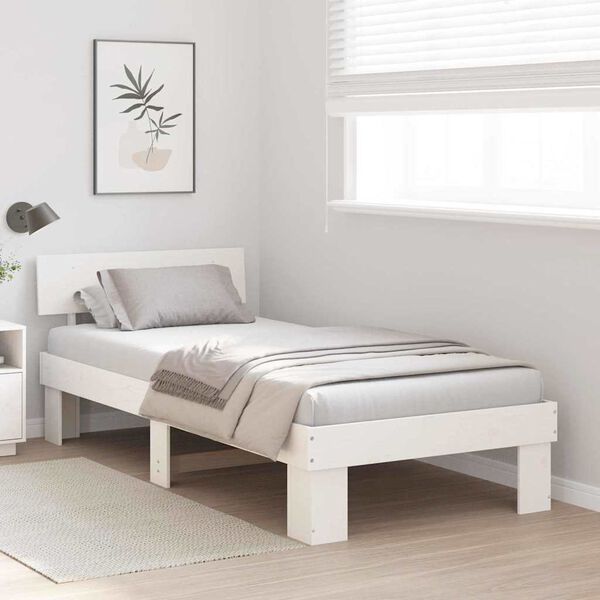 vidaXL Bed Frame with Headboard White 90 x 200 cm Solid Pine Wood