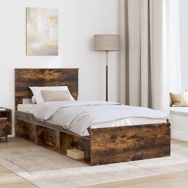 vidaXL Bed Frame with Headboard Smoked Oak 90 x 190 cm Engineered wood