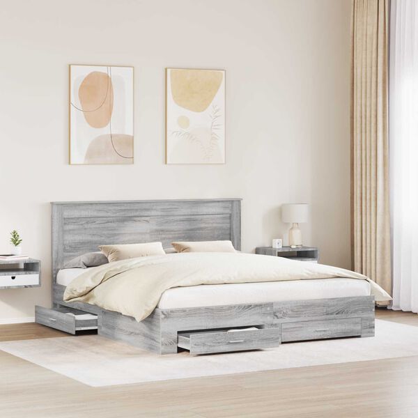 vidaXL Bed Frame with Drawer with Headboard Manual Engineered Wood