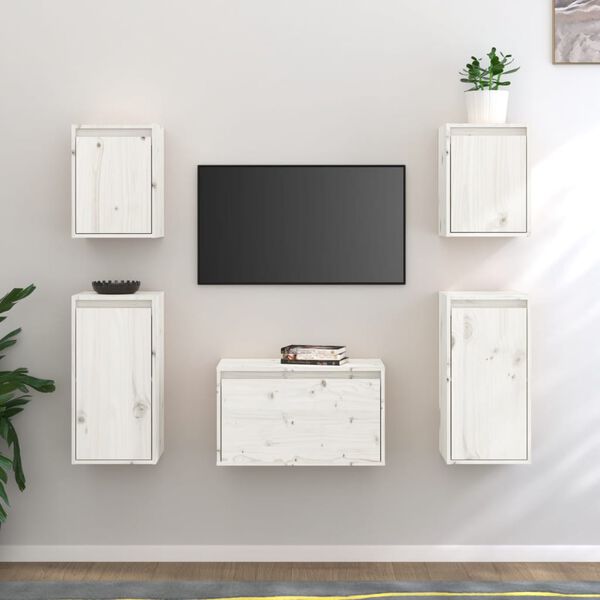 vidaXL TV Cabinets 5 pcs White Solid Wood Pine