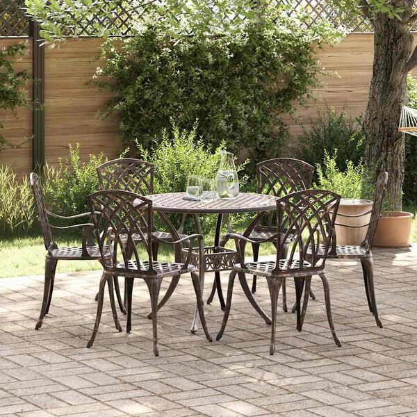 vidaXL Garden Dining Set 7 pcs Bronze 90 x 90 x 75 cm Cast Aluminium