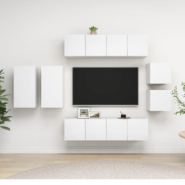 vidaXL 8 Piece TV Cabinet Set White Engineered Wood