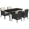 vidaXL 5 Piece Garden Dining Set with Cushions Black Poly Rattan