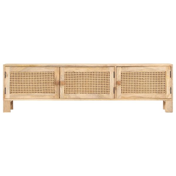 vidaXL TV Cabinet 140x30x40 cm Solid Mango Wood and Natural Cane