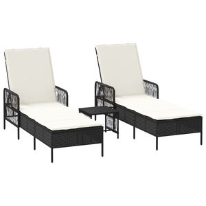 vidaXL Sun lounger Reclining with Cushion 2 pcs Black Poly Rattan