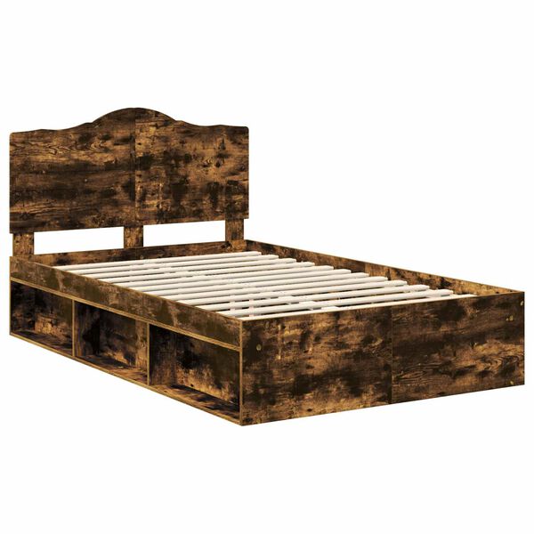 vidaXL Bed Frame Smoked Oak 120 x 190 cm Solid Pine Wood