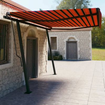 vidaXL Manual Retractable Awning with Posts 4.5x3 m Orange and Brown