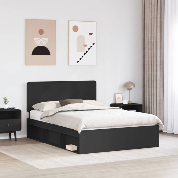 vidaXL Bed Frame with Headboard Black 160 x 200 cm Solid Pine Wood