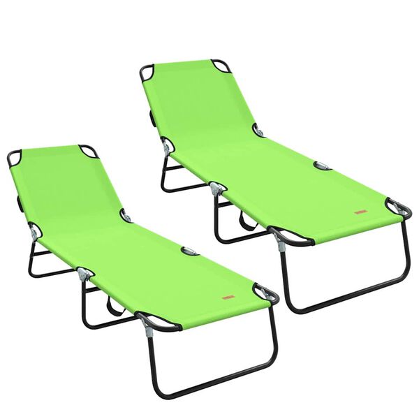 vidaXL Folding Sun Lounger 2 pcs Green 188 x 57 x 86.5 cm Polyester