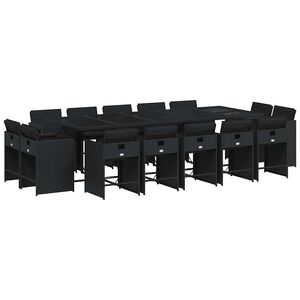 vidaXL 15 Piece Garden Dining Set with Cushions Black Poly Rattan