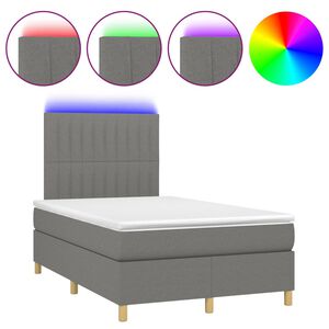 vidaXL Box Spring Bed with Mattress&LED Dark Grey 120x200 cm Fabric