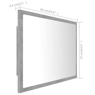 vidaXL LED Bathroom Mirror Concrete Grey 60x8.5x37 cm Acrylic
